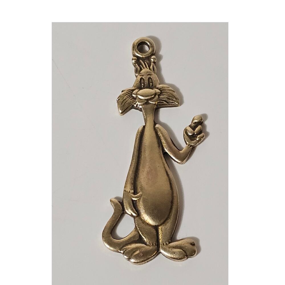 Vintage Sylvester the Cat Brass Keychain Charm Looney Tunes Figural